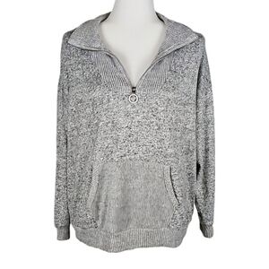 Soft Gray Sweater with Kangaroo Pocket and Zip Neckline